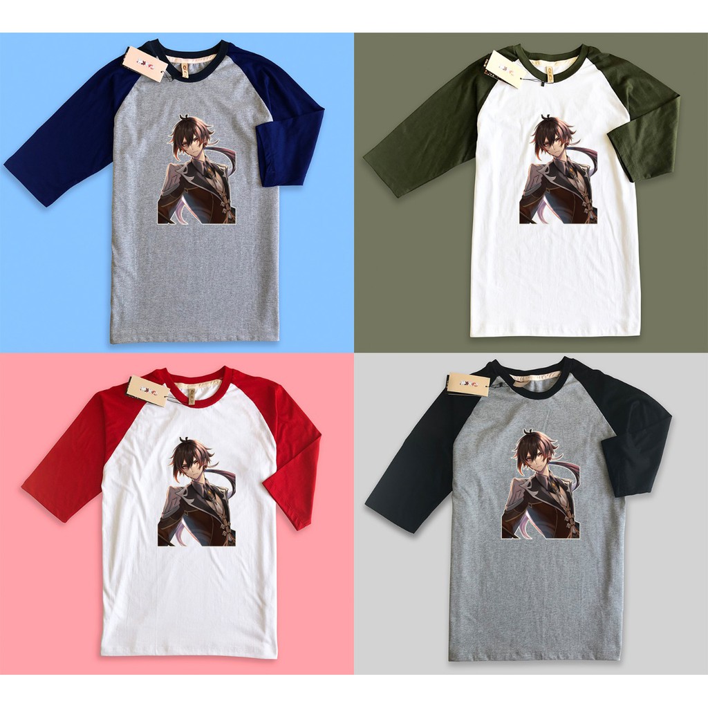 Baju Kaos raglan premium genshin impact Zhongli Zhong Li