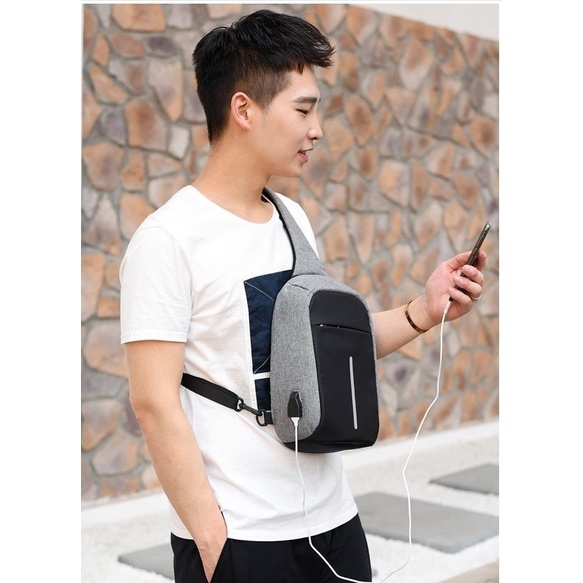 [Tas] Tas Anti Maling - Sling Bag Pria Wanita Usb Charger Bodypack Impor Sam [Selempang]