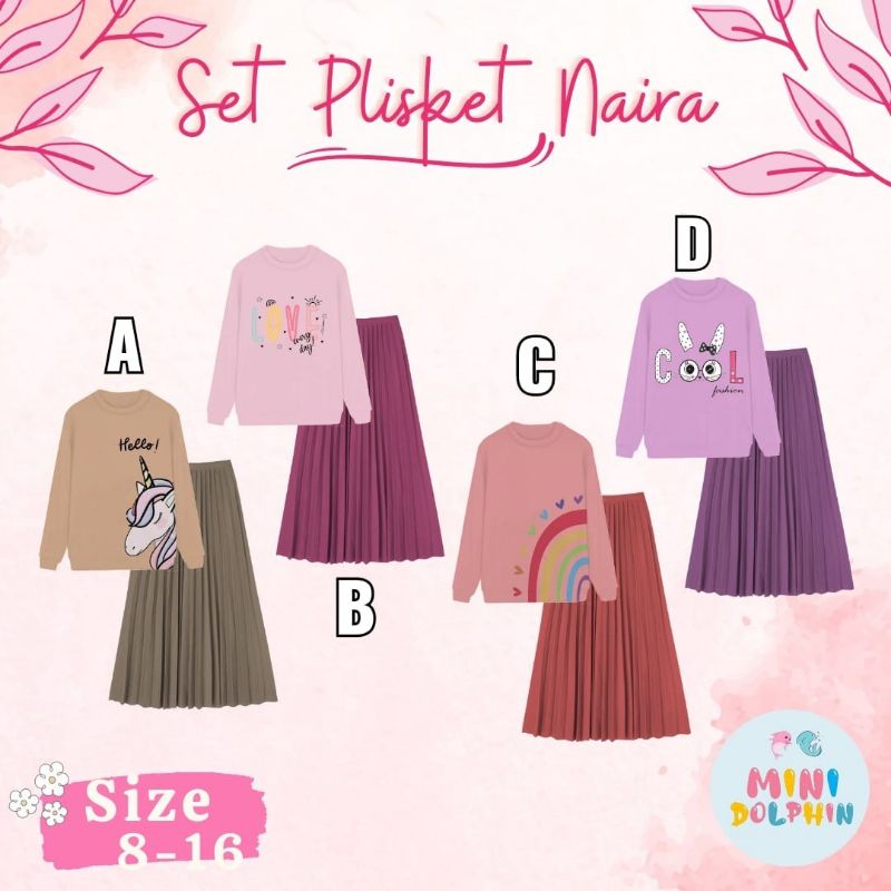 Set Plisket Naira by Mini Dolphin/Rok anak/ Baju gamis anak/rok plisket anak