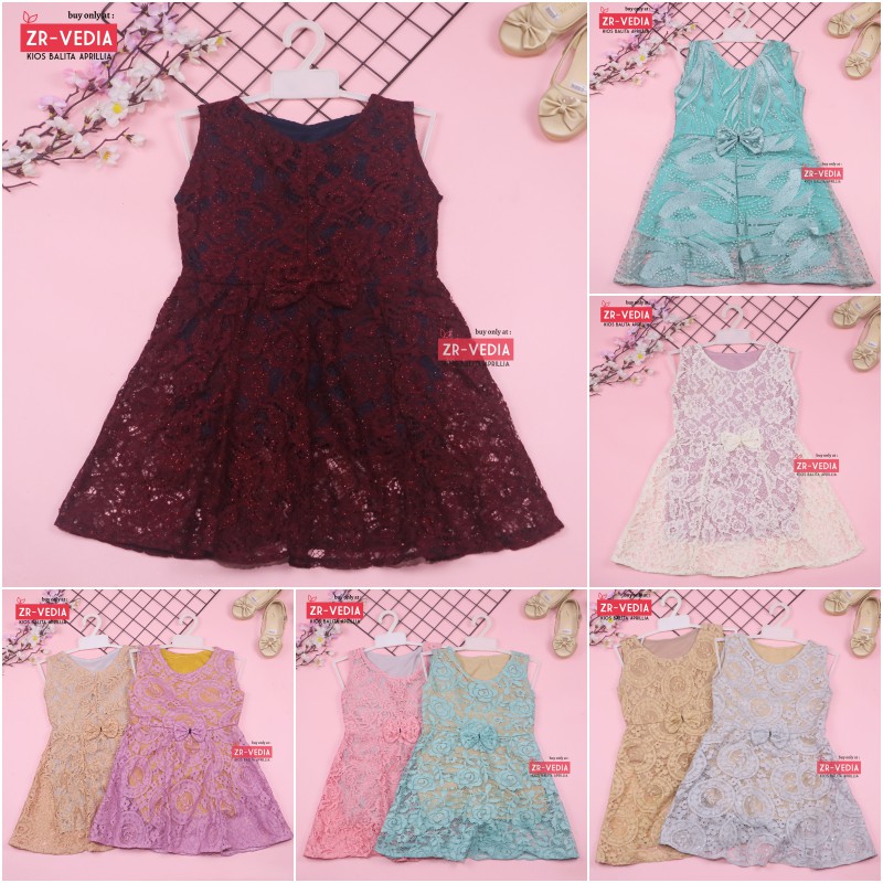 Dress Keira Uk 4-5 Tahun / Gaun Brukat Pesta Kondangan Baju Baby Import Dres Brukat Kensi Anak