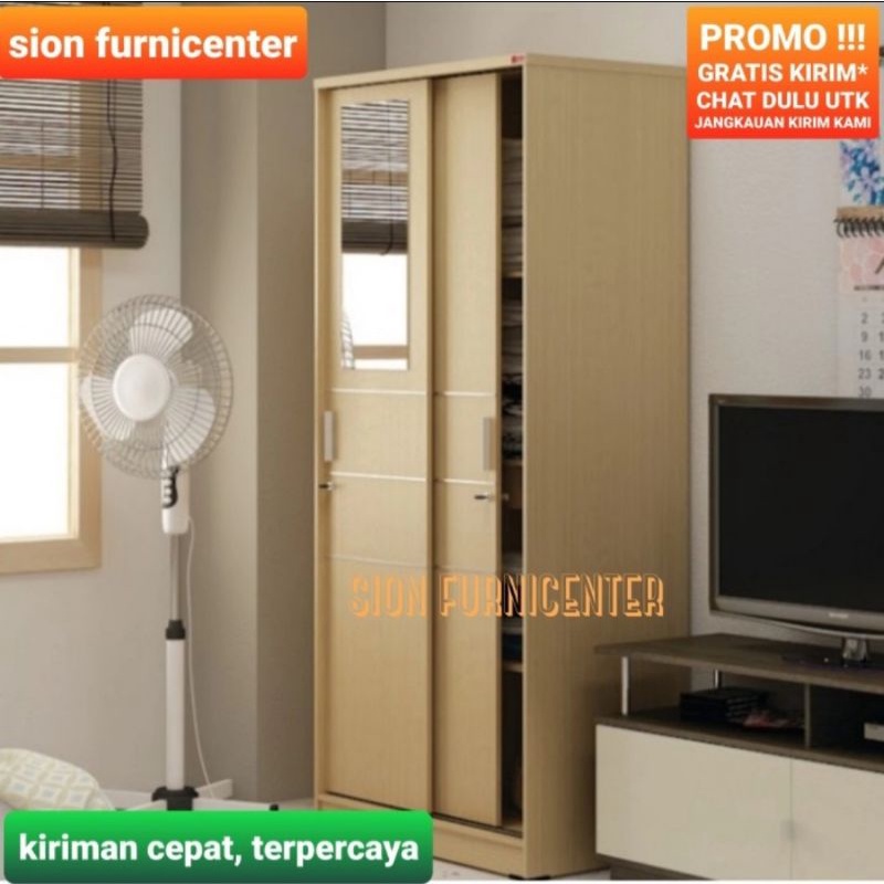 Jual Lemari 2 pintu sliding plus cermin / lemari pakaian sliding 2
