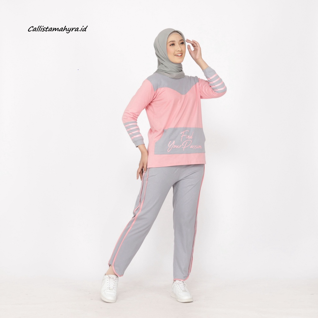 Setelan Olahraga Wanita - Baju Olahraga Wanita Muslim - Setelan Senam Sepeda Gowes Wanita PEACH-ABU-6