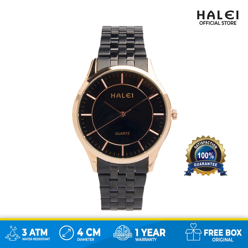 Premium (RRW) Halei watch Jam Tangan Pria terbaru Halei 567 Original rantai hitam rosegold stainless