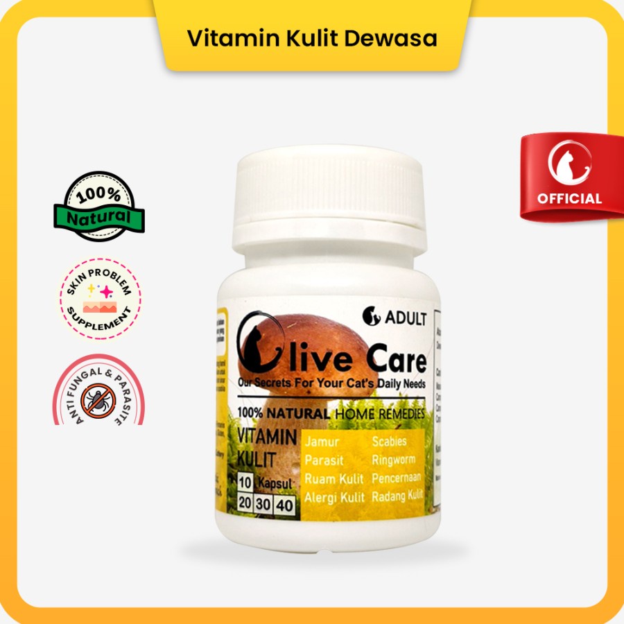 Olive Care Vitamin kulit kucing dewasa Jamur, Scabies, Ringworm Obat jamur Kucing