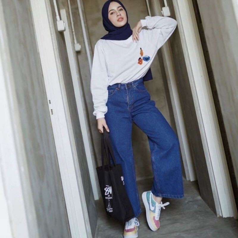 BOYFRIEND KULOT LIPAT JEANS TEBAL CODE 212