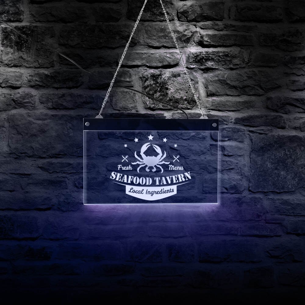 Free Ongkir Fresh Menu Seafood Tavern LED Hanging Acrylic Board Local Ingredients Crab Shack