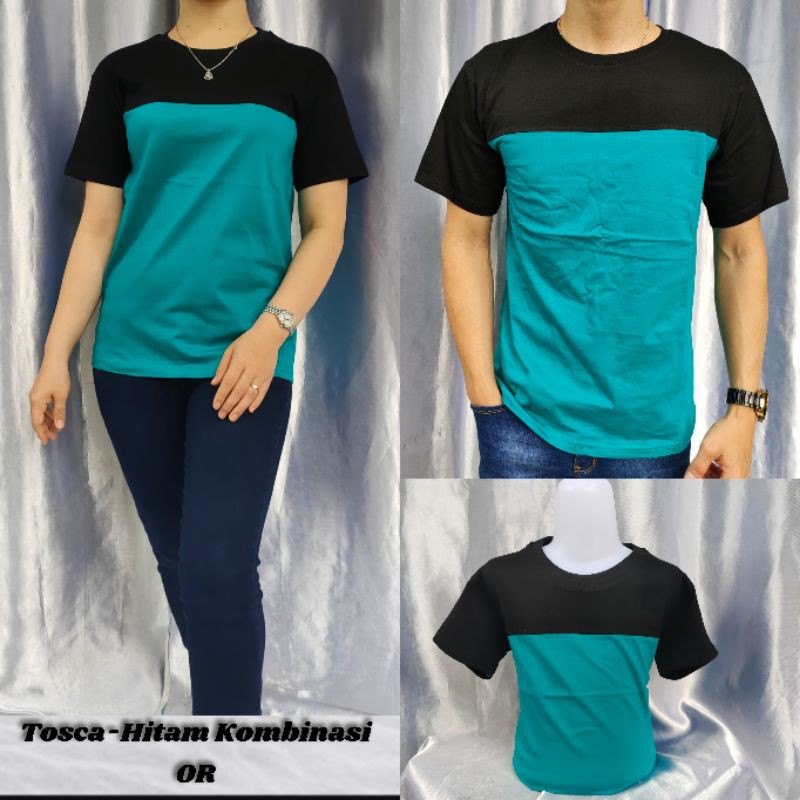 Kaos Polos Reglan Kombinasi HITAM-TOSCA uk 20 22 S M L Xl XXL