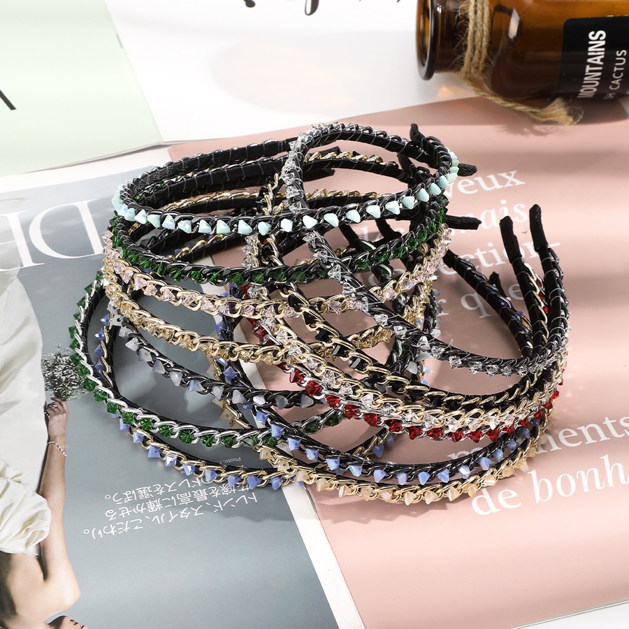 Korean Rhinestone Beads Alloy Chain Headband For Women Crystal Thin Hair Band Hair Accessories