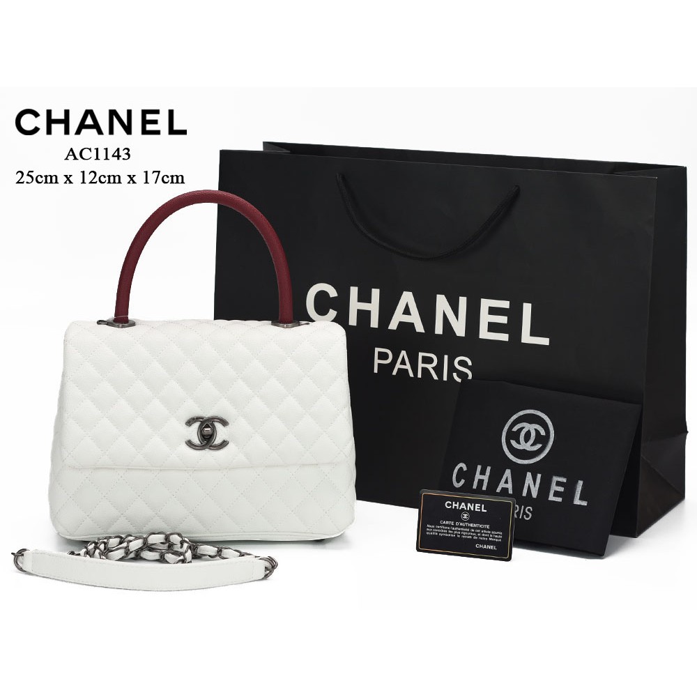 Tas Chanel Coco Top Handle Caviar Small PUTIH-MARON Semprem AC1143