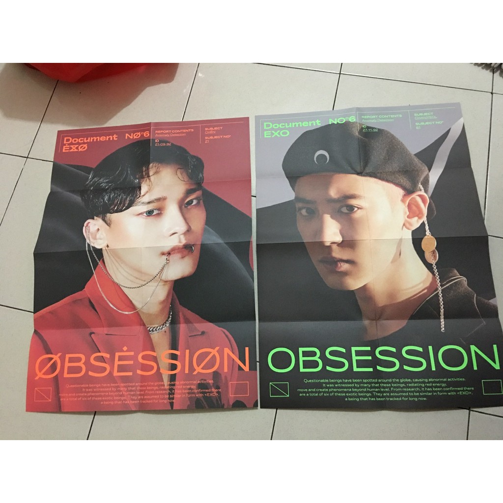EXO Obsession Folded poster Chanyeol & Chen official album.      Photocard baekhyun sehun kai flo