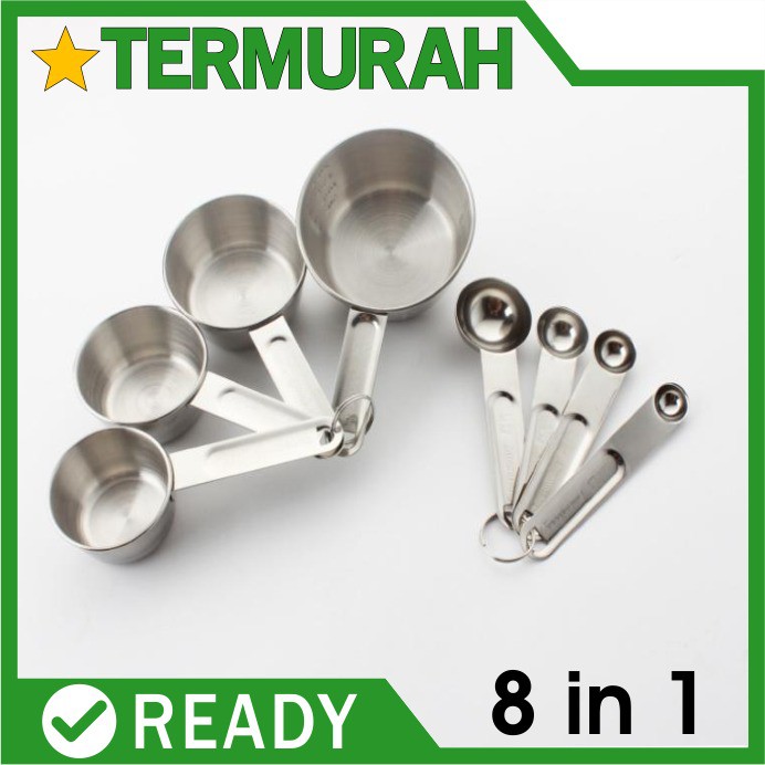 Sendok Takar Stainless 8in1 set ukur measuring spoon cup cups spoons 8