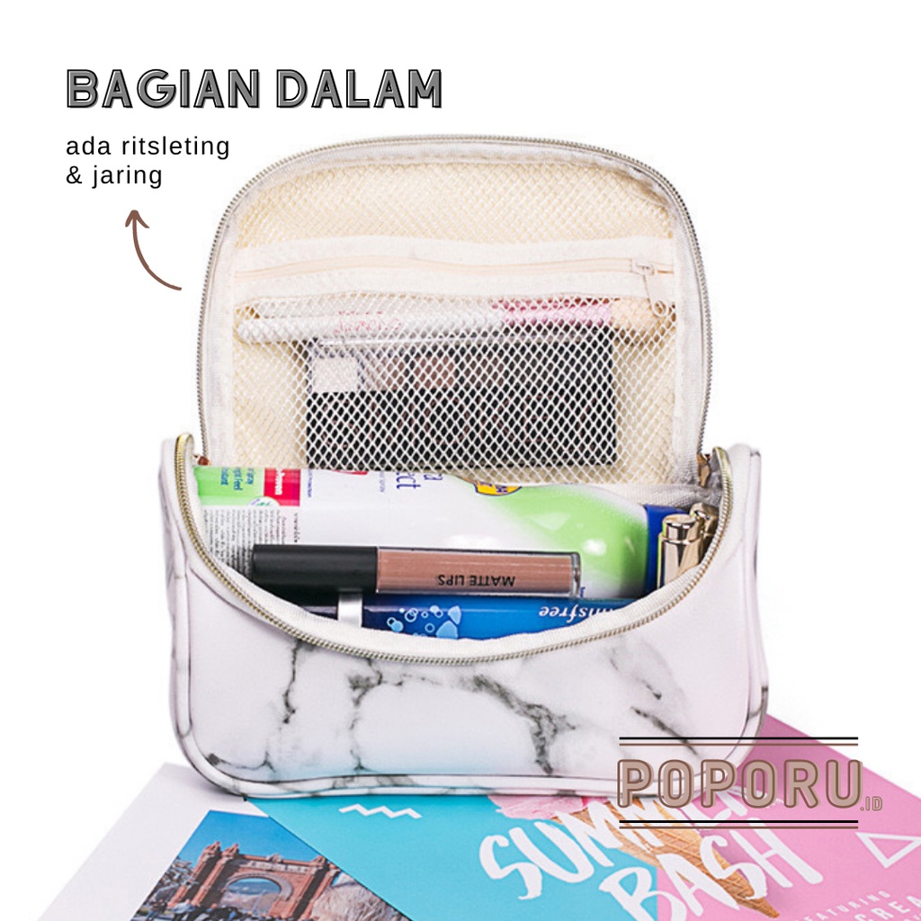 POPORU HANDY MARBLE Pouch - cosmetics bag organizer for make up - tas tempat kosmetik mewah