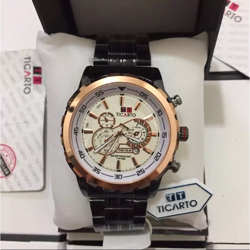 Jam Tangan pria Original Ticarto Rantai Sport Tanggal Aktif Stainless Steel Tahan Air Free Box