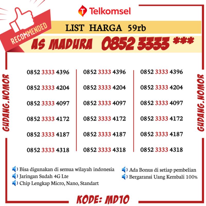 AS MADURA telkomsel cantik murah. nomor cantik telkomsel as madura perdana telkomsel cantik 3333