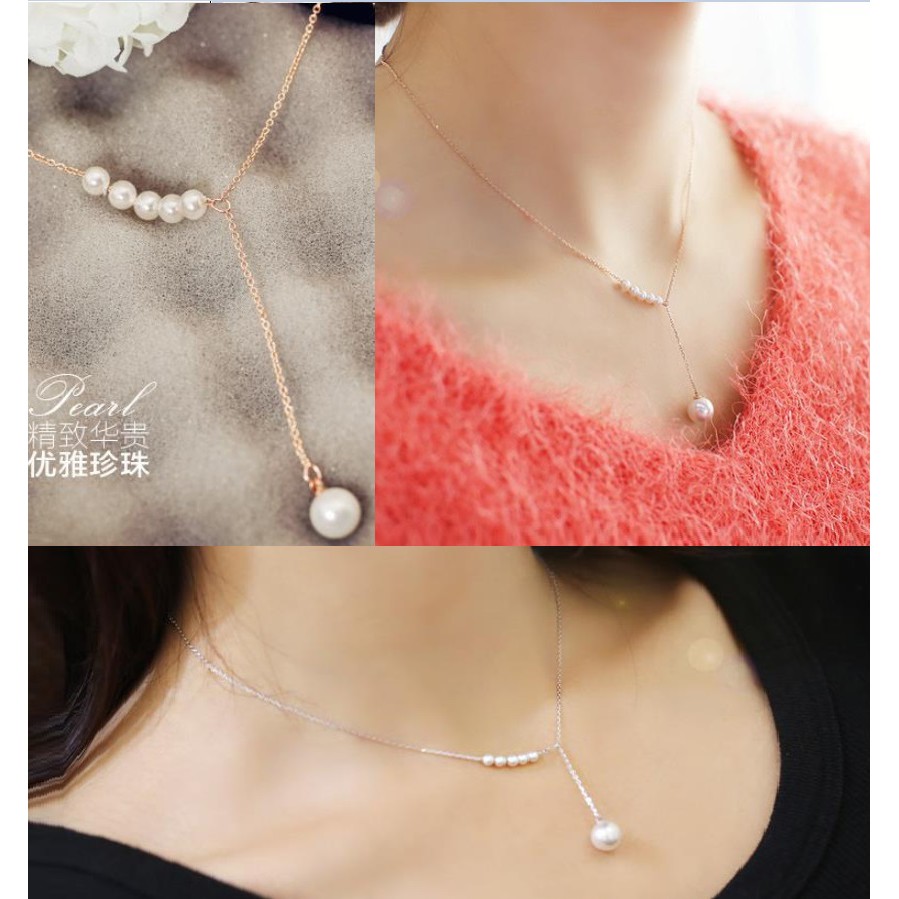 Kalung Rantai Wanita C14 Mutiara Korea Fashion Women Pearl Necklace Alloy Aksesoris Perhiasan Cewe