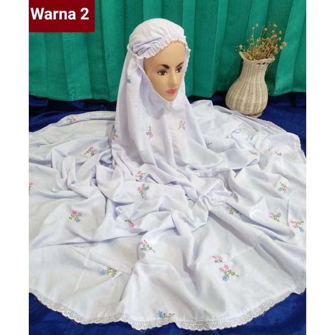 Mukena Potongan/Setelan Dewasa (Atas Bawah) Mukena Bordil Motif Tabur Seribu Bunga Mukena Putih Bord