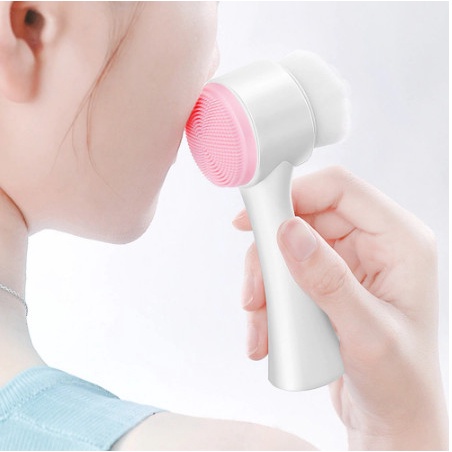 Alat Cuci Muka 2in1 Facial Cleansing Brush Silicone Sikat Pembersih Wajah Pori 2 Sisi Bulu Lembut Halus Silikon