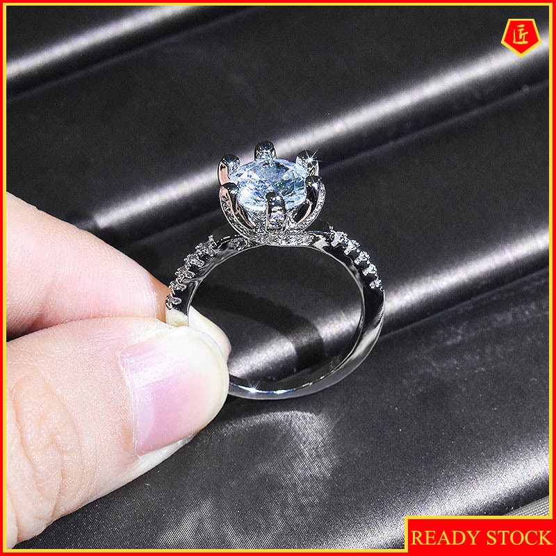 [Ready Stock]18K Rose Gold Carat Classic Six-Claw Diamond Ring for Women