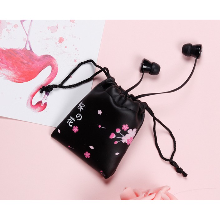 [XY-03] Headset Earphone POUCH SERUT Motif BUNGA SAKURA / Wadah Headset POUCH BUNGA SAKURA FLOWER