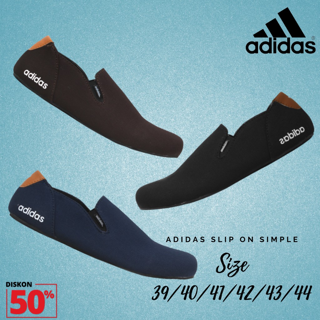 Sepatu Slip On Pria Adidas Simple Kanvas Sepatu Selop Kasual Santai Kerja Jalan Fashion Cowok Keren