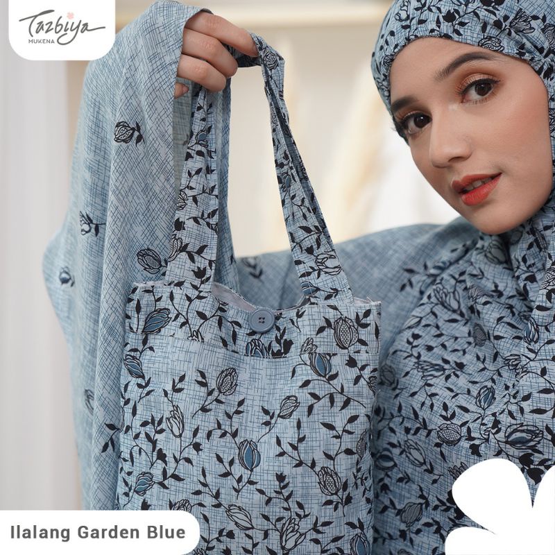 Mukena Tazbiya Ilalang Garden Series Blue Brown Green Jumbo Dewasa Katun Rayon Motif