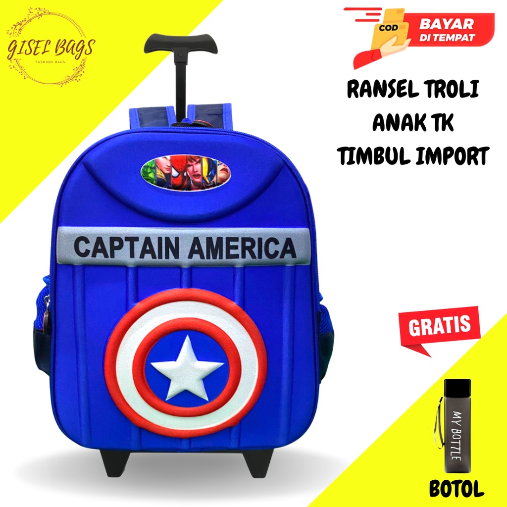 Tas troli anak laki laki sekolah paud tk import gambar timbul karakter superhero waterproof