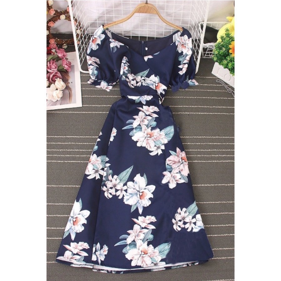 CASUAL OFFICE MIDI DRESS MOTIF FLOWER BKK FASHION NEW COLLECTION BEST