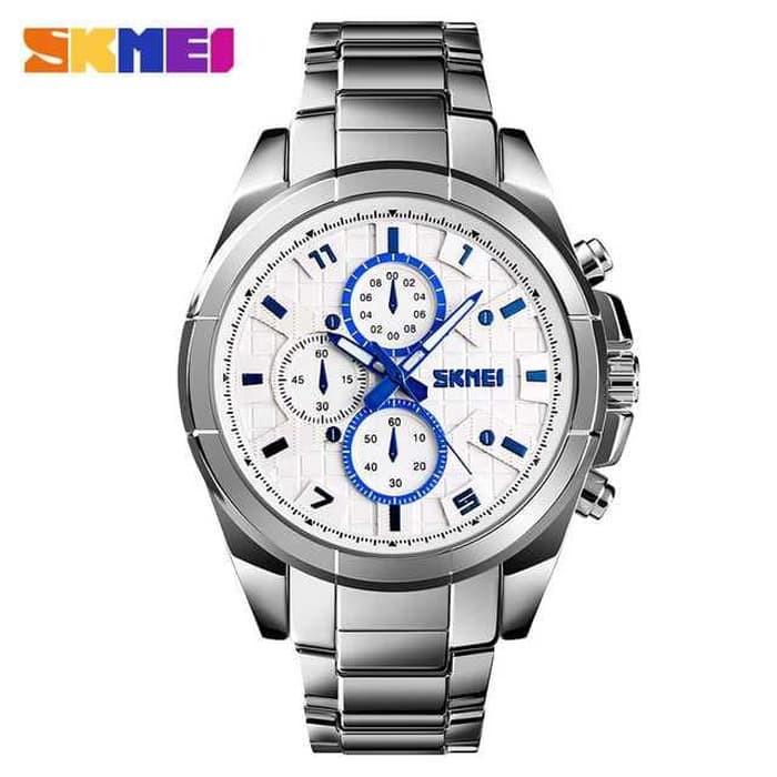 Jam Tangan Pria Original SKMEI 1378 Rantai Anti Air - Silver White
