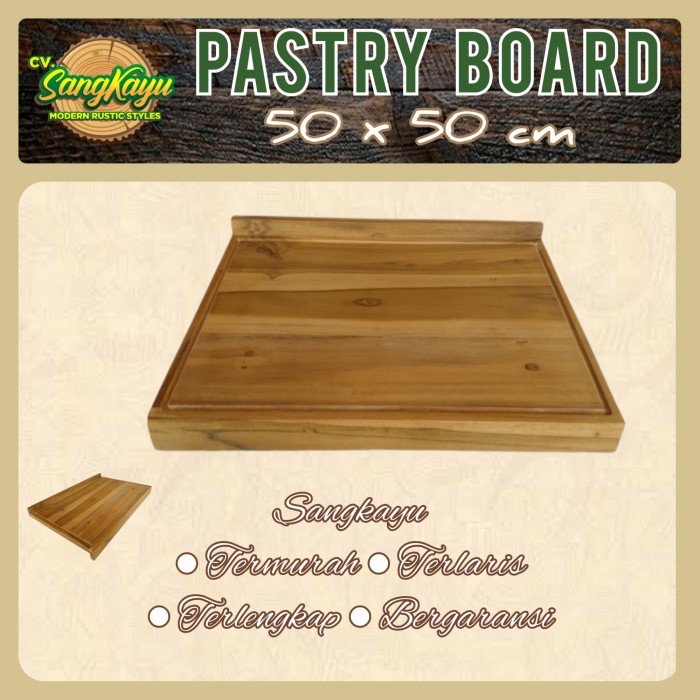 pastry board talenan adonan kue 50x50 kayu jati asli line edge talenan