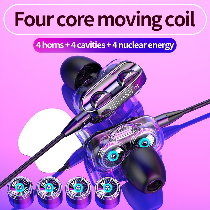 Headset 4D Hyper Bass + Mic dan Volume Kontrol (Jack 3.5) - Earphone 4D Bass Model Sport - Handsfree