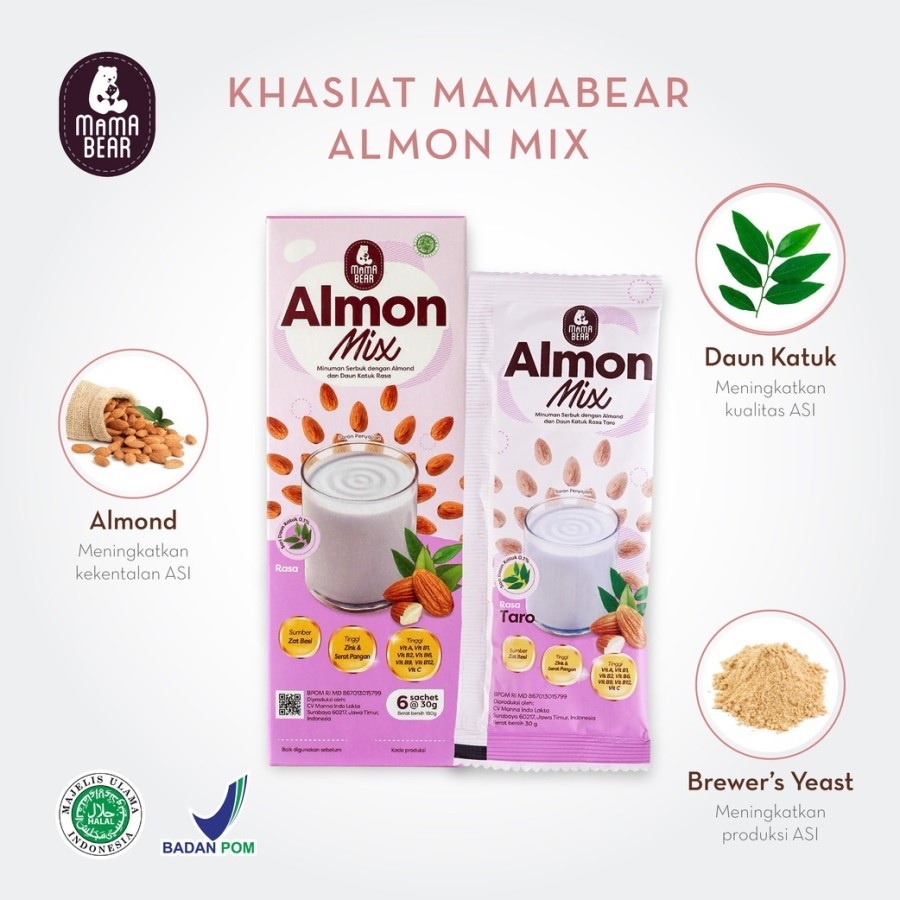 MamaBear Almon Mix 6 x 30gr Minuman Susu Pelancar ASI Almond Milk Ekstrak Daun Katuk Mama Bear