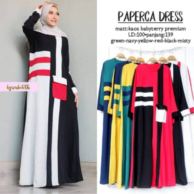 Paperca Dress, GAMIS MUSLIM CANTIK FIT XXL LD 100-114 BAHAN BABYTERRY PREMIUM TERMURAHA TERLARIS