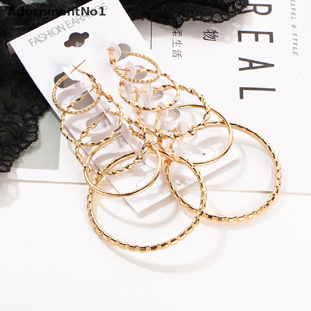 (AdornmentNo1) Set Anting Bulat / Hoop Vintage Warna Gold / Silver Untuk Perhiasan Wanita