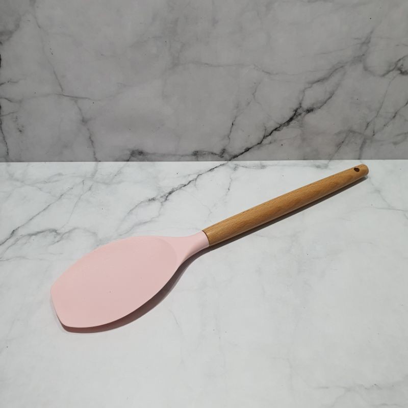 Silicone spatula with wooden handle / sodet masak silikon utensil ujung datar