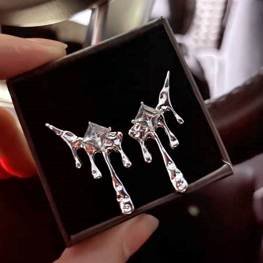 Anting Silver Needle Bentuk Water Drop Gaya Korea Untuk Wanita