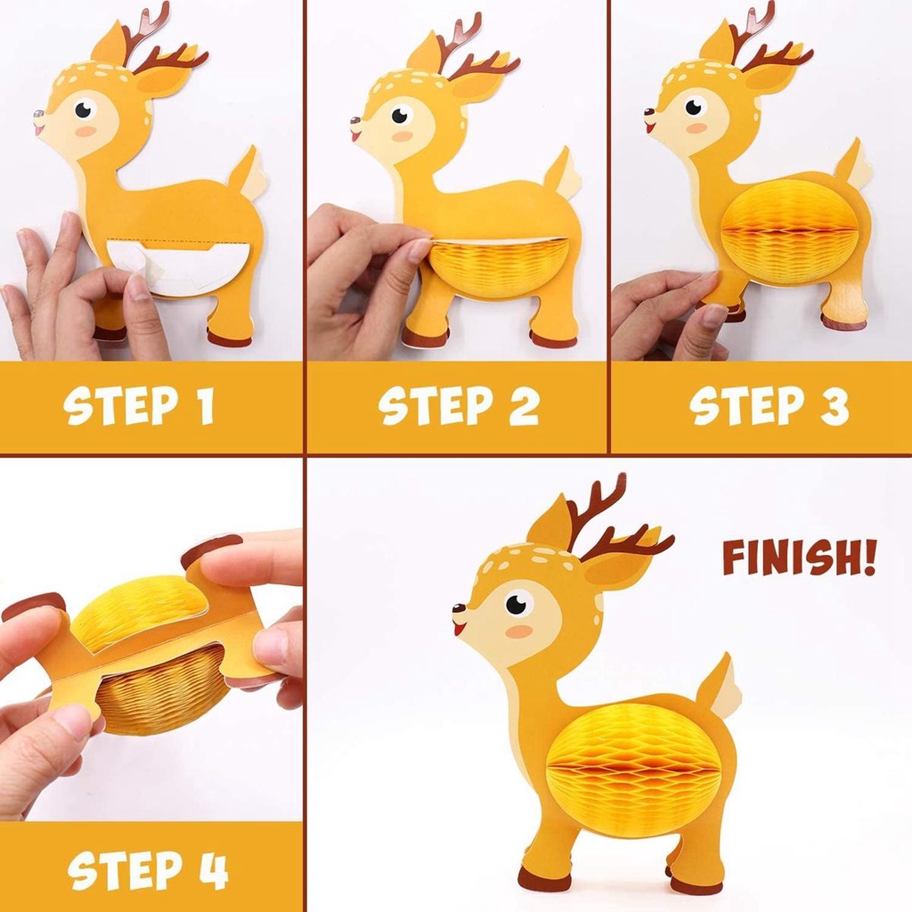 [Elegan] Honeycomb Centerpieces Baby Shower Kartun 3D Hewan Woodland Creature DIY Lentera Kertas