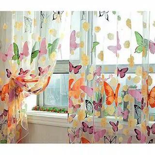 Tirai Jendela Pemisah Ruangan Kain Pual Tipis Transparan Model Kupu-Kupu Sebagai Hiasan Panel