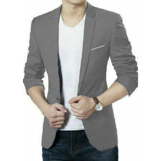 Blazer Pria Jas Formal Slim Fit Abu Muda