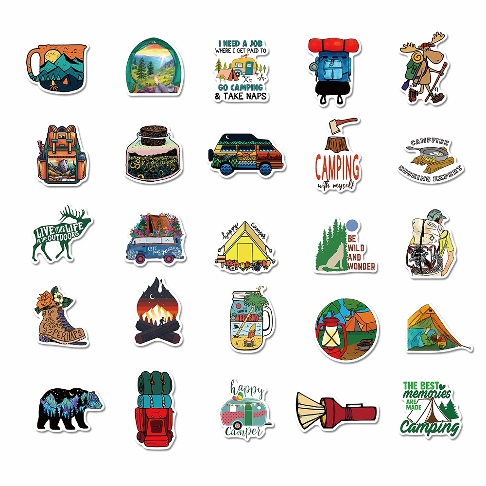 50pcs Stiker Anti Air Untuk Laptop / Travel / Camping / Outdoor