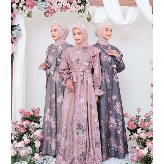 TERATAI DRESS BY VANILLA HIJAB BROWN & GREY SIZE XXL