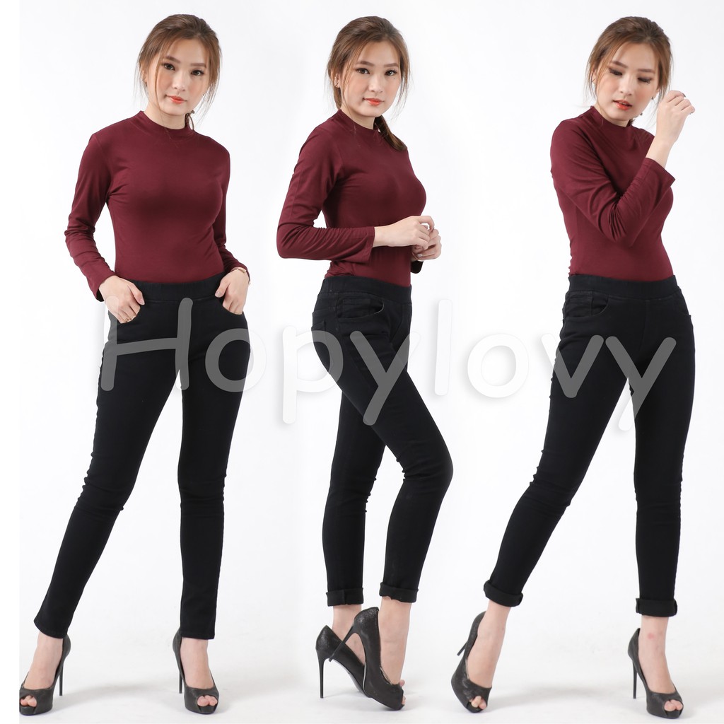 HOPYLOVY - Celana Jeans Pinggang Karet / Legging Jeans Wanita Size Besar / Jegging Jumbo