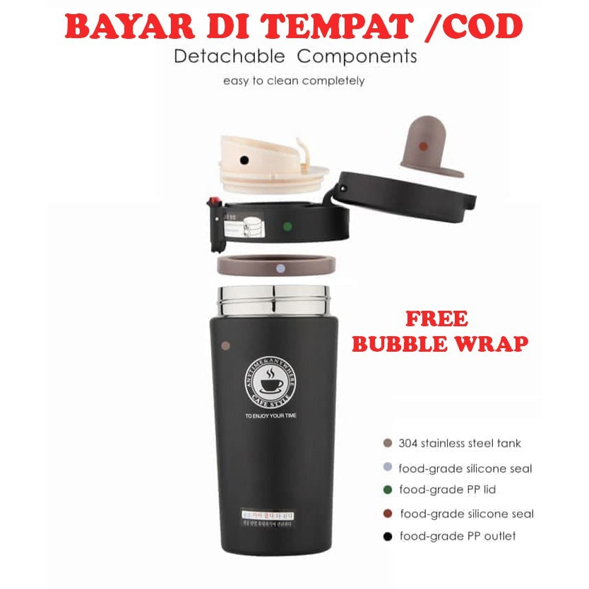 Termos Kopi / Travel Mug Tahan Air Panas &amp; Dingin Vacuum Coffe Cup [GRATIS BUBBLE]