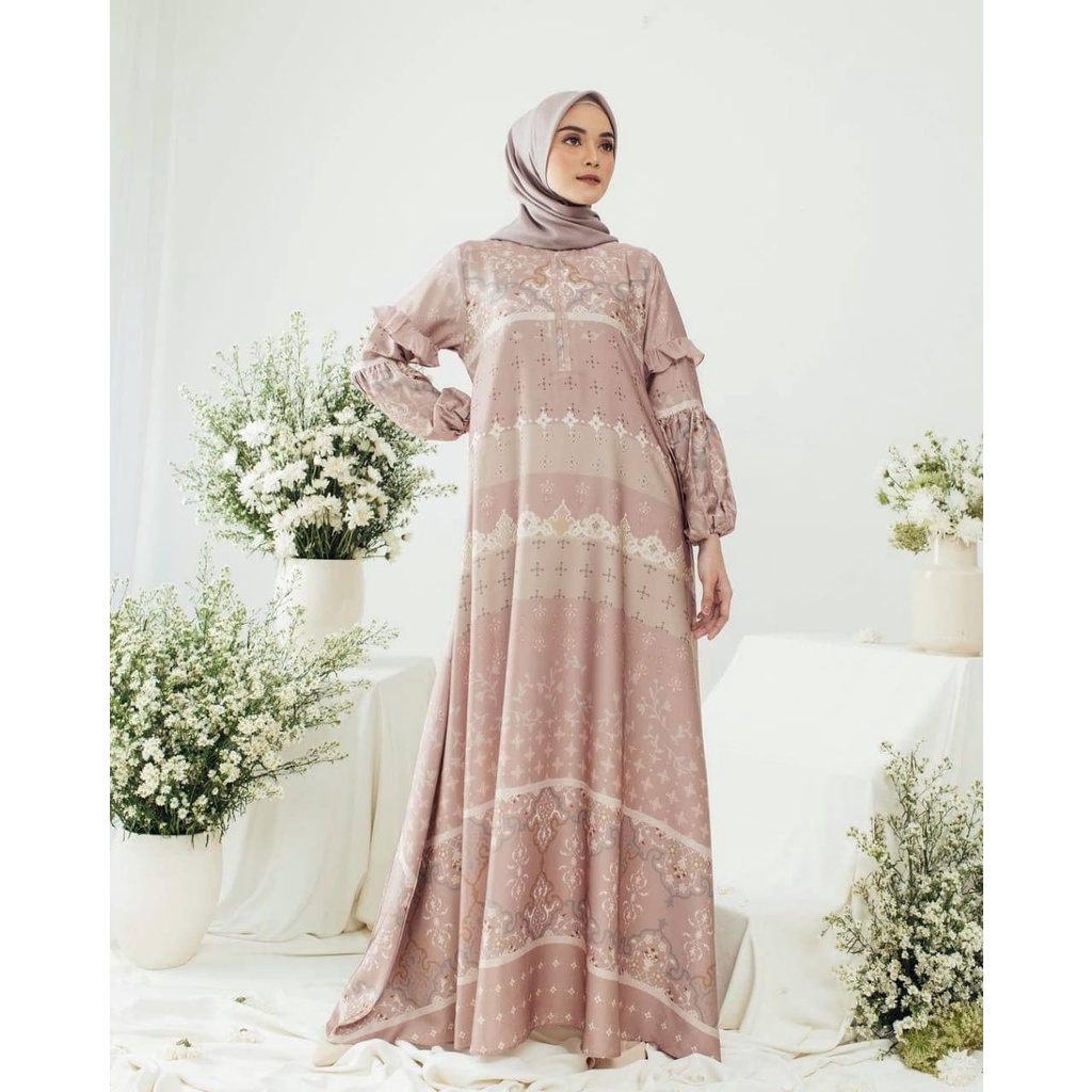 Gamis Kirani Larasati - Gamis Maxmara Lux Kombinasi Ceruty Premium Dress Wanita Party Dress Fashion Kekinian Muslim Kekinian LD 110 cm