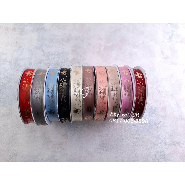 

Pita Satin Emboss Gold - Happy Birthday; Lebar 2 cm ; Mix Size