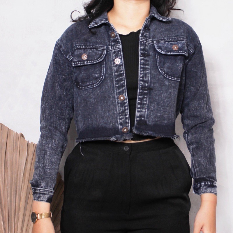 JAKET JEANS NIRINA CROP SNOWBLACK JUMBO XXL