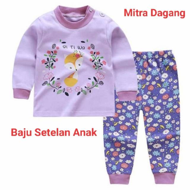 Baju Setelan Anak / Piyama Anak Lucu Motif Rubah