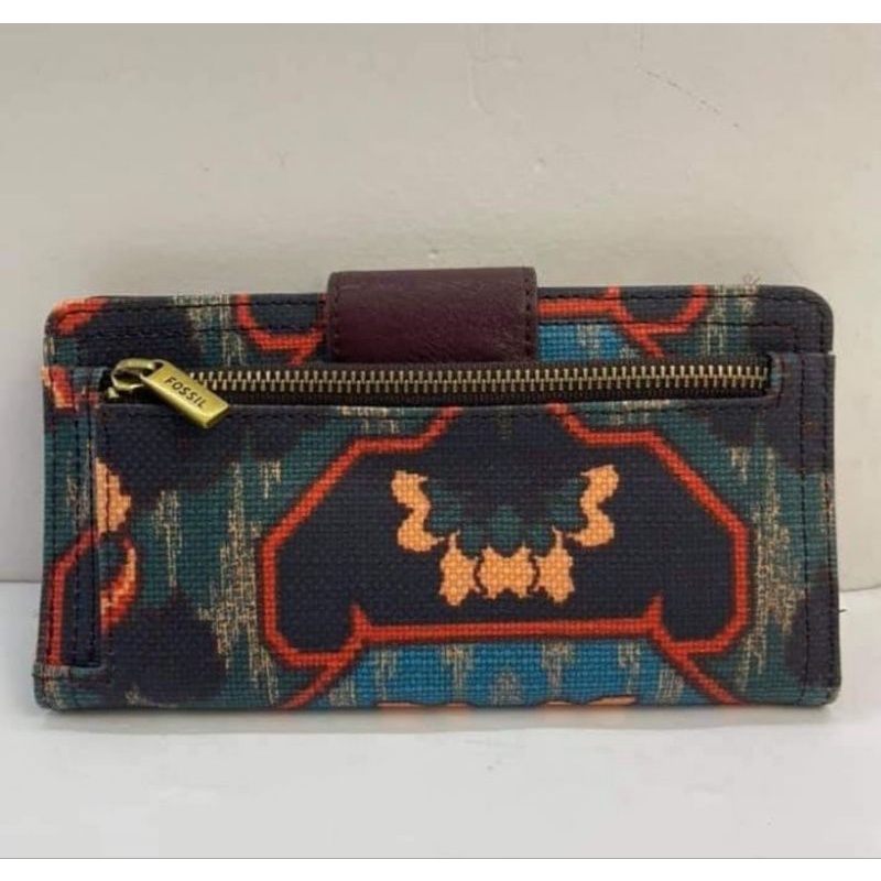 domper fossil logan tab blue multi/wallet fossil/original fossil/authentic wallet