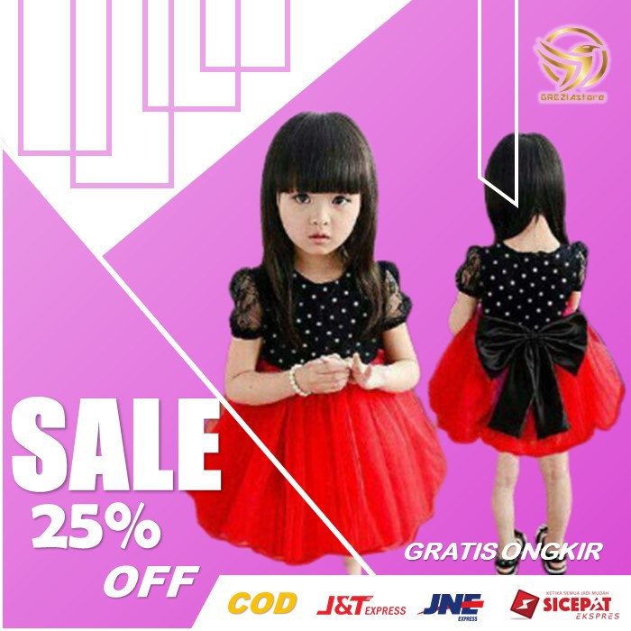 KIDS RED (2-4 Thn) pakaian baju dress drees gaun pesta anak perempuan cewek cewe
