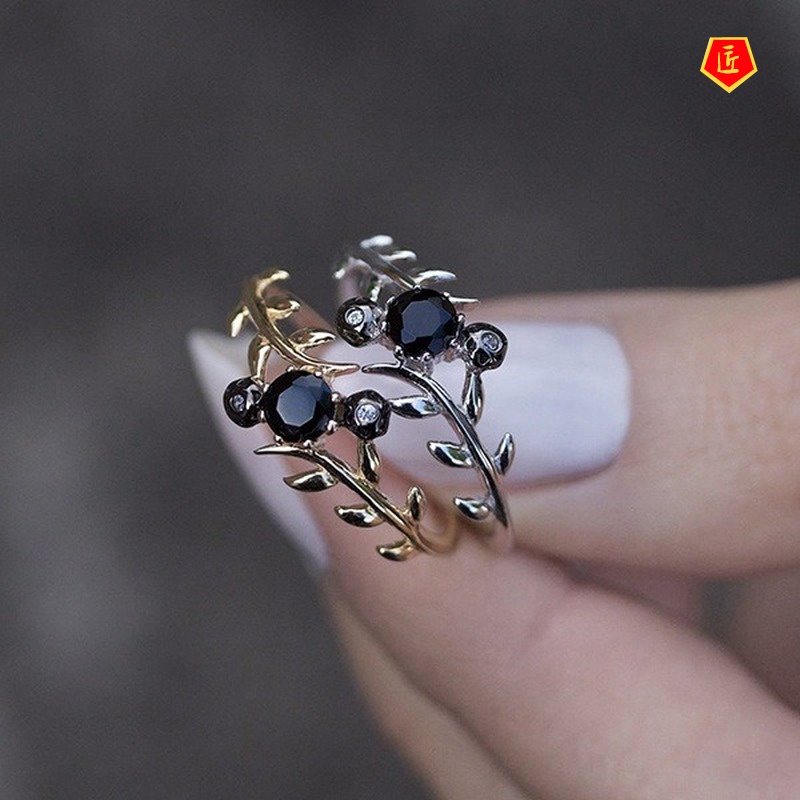 [Ready Stock]Creative Personality Black Gem Tree Ring for Women