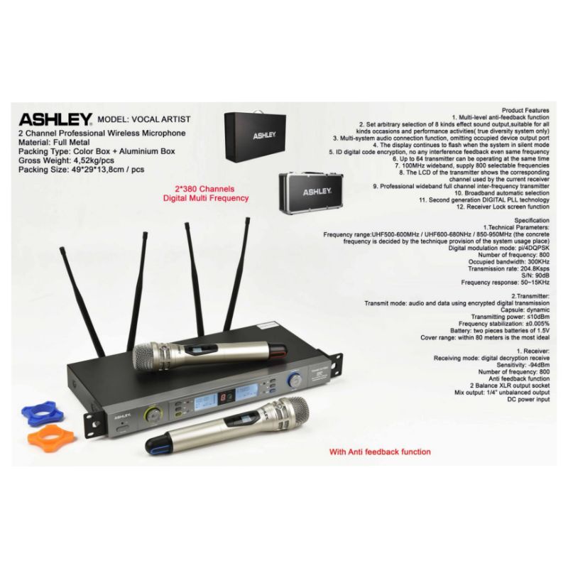 MICROPHONE - MIC WIRELESS ASHLEY VOCAL ARTIS ORIGINAL UHF DUA HANDLE WIRELESS
